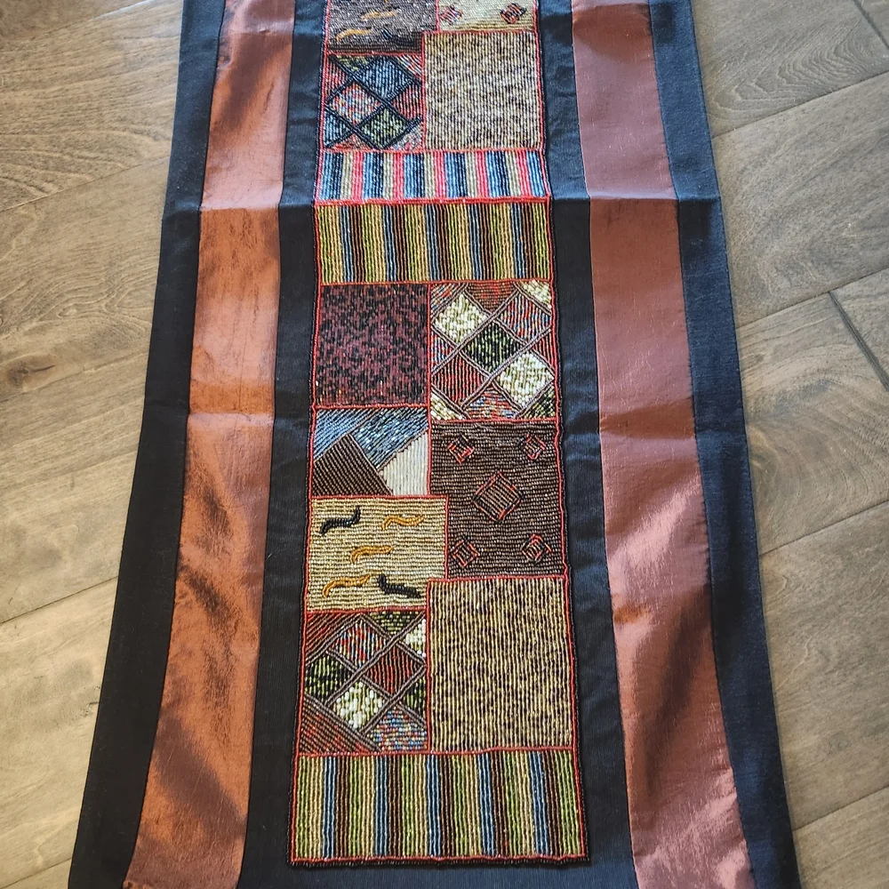 Pink and Black Quilted Table Runner with Diamond Patchwork